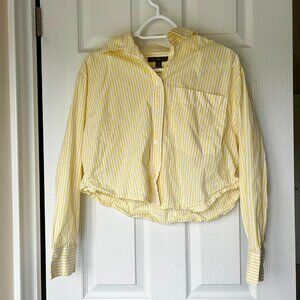 Banana Republic Cropped Yellow Striped Button Down Shirt